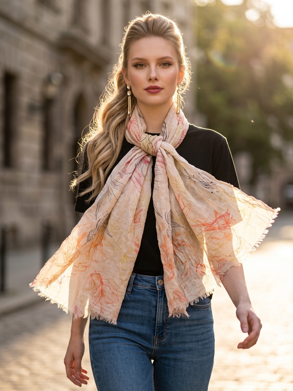 New Italca Of Italy Elegant Floral Wrap Scarf Women's Lightweight Accessory
